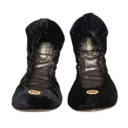 Pre Owned Roberto Cavalli Black Velvet Scrunch Ballet Flats Size 38