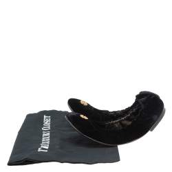 Pre Owned Roberto Cavalli Black Velvet Scrunch Ballet Flats Size 38