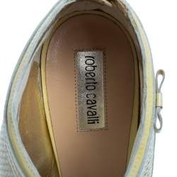 Pre Owned Roberto Cavalli Yellow Patent Leather And Mesh Ankle Booties Size 39