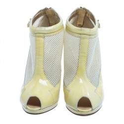 Pre Owned Roberto Cavalli Yellow Patent Leather And Mesh Ankle Booties Size 39