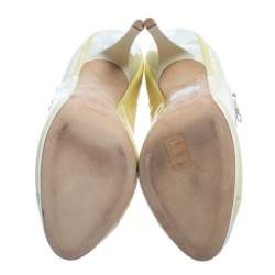 Pre Owned Roberto Cavalli Yellow Patent Leather And Mesh Ankle Booties Size 39