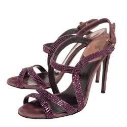 Pre Owned Roberto Cavalli Purple Suede Crystal Embellished Strappy Sandals Size 40
