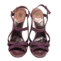 Pre Owned Roberto Cavalli Purple Suede Crystal Embellished Strappy Sandals Size 40