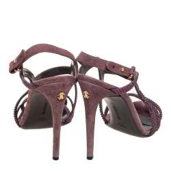 Pre Owned Roberto Cavalli Purple Suede Crystal Embellished Strappy Sandals Size 40