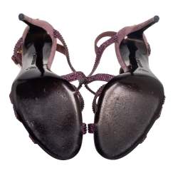 Pre Owned Roberto Cavalli Purple Suede Crystal Embellished Strappy Sandals Size 40