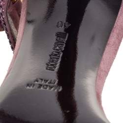 Pre Owned Roberto Cavalli Purple Suede Crystal Embellished Strappy Sandals Size 40