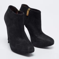 Roberto Cavalli Black Laminated Suede Ankle Boots Size 38