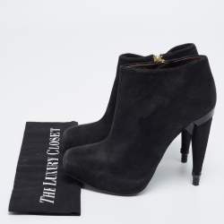 Roberto Cavalli Black Laminated Suede Ankle Boots Size 38