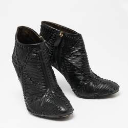 Roberto Cavalli Black Patent And Leather Ankle Boots Size 40