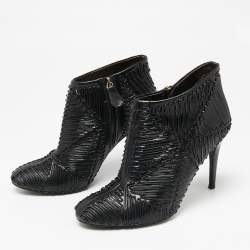 Roberto Cavalli Black Patent And Leather Ankle Boots Size 40