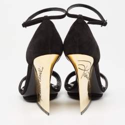 Pre Owned Roberto Cavalli Black Suede Wedge Ankle Strap Sandals Size 38