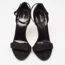 Pre Owned Roberto Cavalli Black Suede Wedge Ankle Strap Sandals Size 38