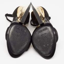 Pre Owned Roberto Cavalli Black Suede Wedge Ankle Strap Sandals Size 38