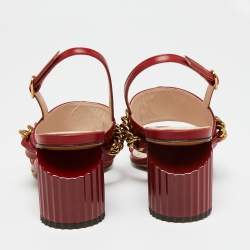 Roberto Cavalli Red Leather Embellished Ankle Strap Sandals Size 38