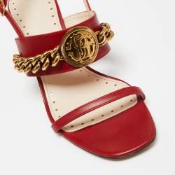 Roberto Cavalli Red Leather Embellished Ankle Strap Sandals Size 38