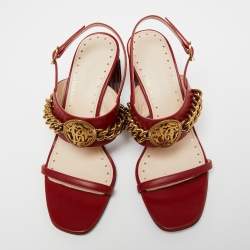 Roberto Cavalli Red Leather Embellished Ankle Strap Sandals Size 38