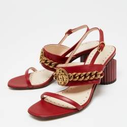 Roberto Cavalli Red Leather Embellished Ankle Strap Sandals Size 38