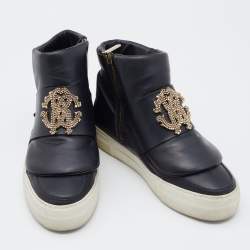 Roberto Cavalli Black Leather High Top Sneakers Size 36