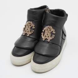 Roberto Cavalli Black Leather High Top Sneakers Size 36