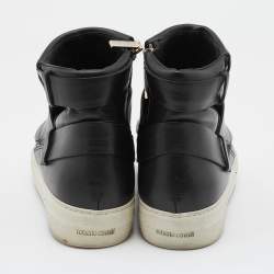 Roberto Cavalli Black Leather High Top Sneakers Size 36