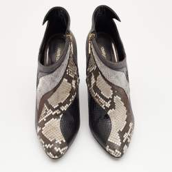 Roberto Cavalli Multicolor Snakeskin and Suede Ankle Boots Size 38.5