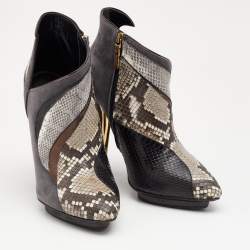 Roberto Cavalli Multicolor Snakeskin and Suede Ankle Boots Size 38.5