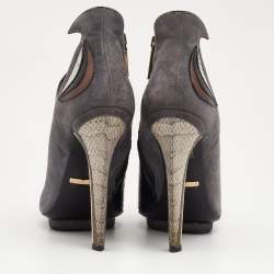 Roberto Cavalli Multicolor Snakeskin and Suede Ankle Boots Size 38.5