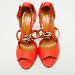 Pre Owned Roberto Cavalli Red Leather Embellished Ankle Strap Sandals Size 39