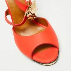 Pre Owned Roberto Cavalli Red Leather Embellished Ankle Strap Sandals Size 39