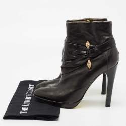 Pre Owned Roberto Cavalli Black Leather Ankle Boots Size 40