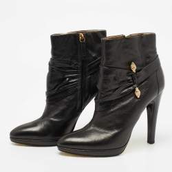 Pre Owned Roberto Cavalli Black Leather Ankle Boots Size 40