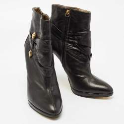 Pre Owned Roberto Cavalli Black Leather Ankle Boots Size 40