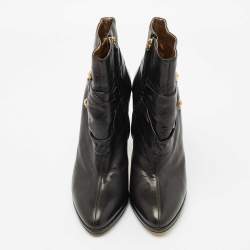 Pre Owned Roberto Cavalli Black Leather Ankle Boots Size 40