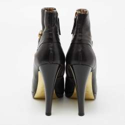 Pre Owned Roberto Cavalli Black Leather Ankle Boots Size 40