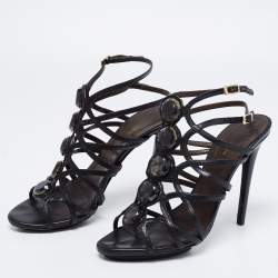 مملوكة مسبقًا صندل روبرتو كافالي جلد أسود قصات مفرغة مزخرف سير كاحل مقاس 39