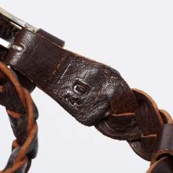 Pre Owned صندل روبرتو كافالي جلد بني داكن مجدول بسيور كعب روكي نعل سميك مقاس 40