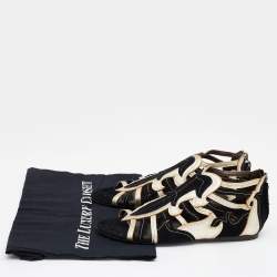 Pre Owned Roberto Cavalli Black/Gold Suede and Leather Flat Sandals Size 36