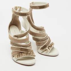 Roberto Cavalli White Leather Embellished Ankle Strap Sandals Size 36 