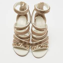 Roberto Cavalli White Leather Embellished Ankle Strap Sandals Size 36 