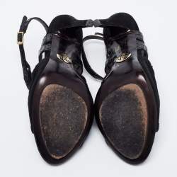 Pre Owned Roberto Cavalli Black Snakeskin Embossed Leather and Suede Ankle Strap Sandals Size 39.5