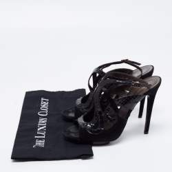 Pre Owned Roberto Cavalli Black Snakeskin Embossed Leather and Suede Ankle Strap Sandals Size 39.5