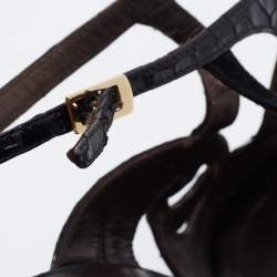 Pre Owned Roberto Cavalli Black Snakeskin Embossed Leather and Suede Ankle Strap Sandals Size 39.5