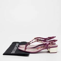 Pre Owned Roberto Cavalli Purple Rubber Studded Thong Sandals Size 37