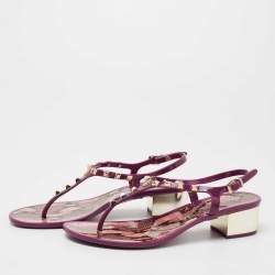 Pre Owned Roberto Cavalli Purple Rubber Studded Thong Sandals Size 37