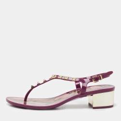 Pre Owned Roberto Cavalli Purple Rubber Studded Thong Sandals Size 37