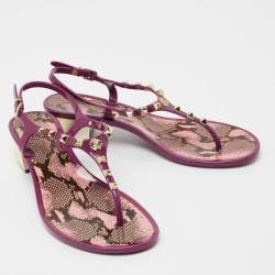 Pre Owned Roberto Cavalli Purple Rubber Studded Thong Sandals Size 37