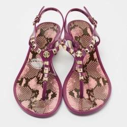 Pre Owned Roberto Cavalli Purple Rubber Studded Thong Sandals Size 37