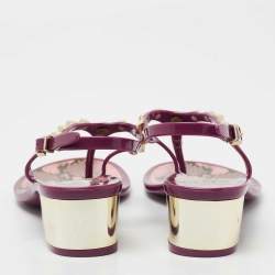 Pre Owned Roberto Cavalli Purple Rubber Studded Thong Sandals Size 37