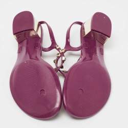 Pre Owned Roberto Cavalli Purple Rubber Studded Thong Sandals Size 37