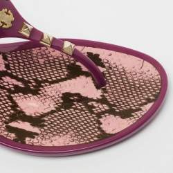 Pre Owned Roberto Cavalli Purple Rubber Studded Thong Sandals Size 37